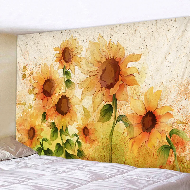 Sunflower Tapestry Retro Art Oil Painting Mandala Tapestry Hippie Psychedelic Bohemian Living Room Bedroom Decoration Blanket
