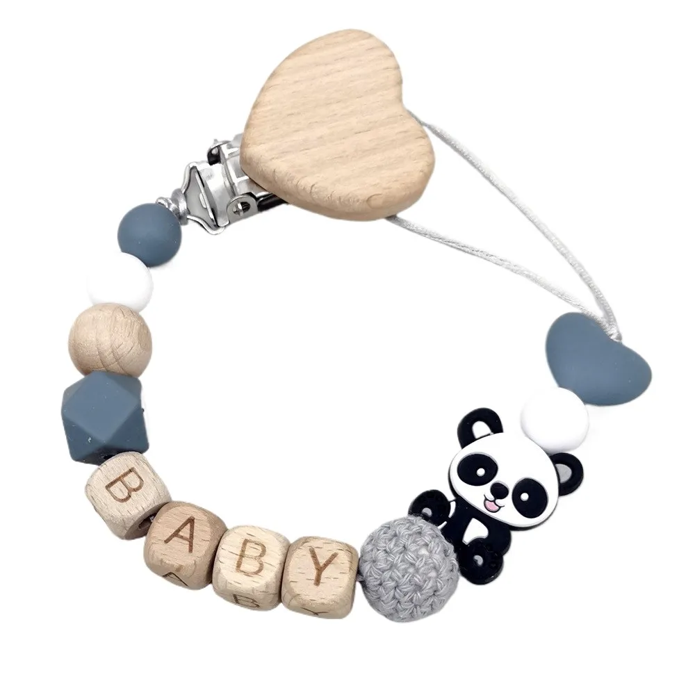 Wooden Personalized Baby Pacifier Chain Cute Animal Design Pacifier Clip for Babies - Safe Teether Holder