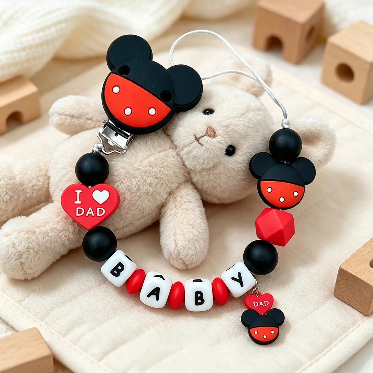 Personalized Customized Baby English Name Pacifier Clip Cute Cartoon Soother Holder Chain Pacifiers Creative Gift