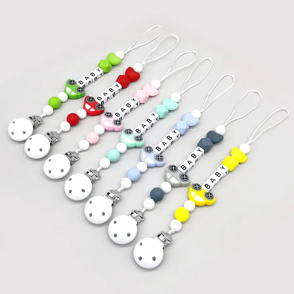 Customizable Personalized Name Baby Cartoon Pacifier Clips Chains Silicone Beads Newborn Accessories Teething Toys Chew Gifts
