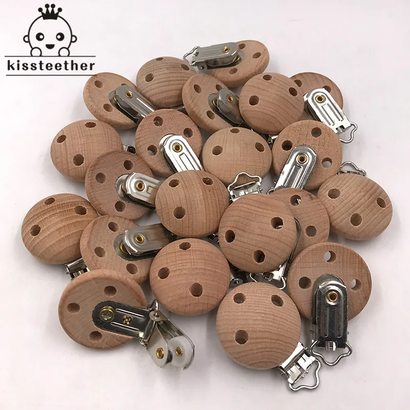 Kissteether 20pcs Wooden Pacifier Clip Nursing Accessories Beech  s Chewable Teething Diy Dummy  Chains Baby Teether