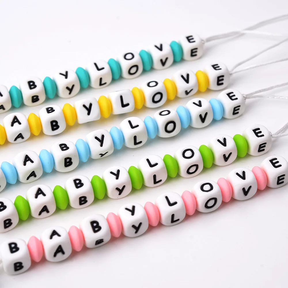 New Personalized Name Baby Pacifier Clip Chain Silicone Beads Handmade DIY Teething Dummy Holder Baby Teething Toy