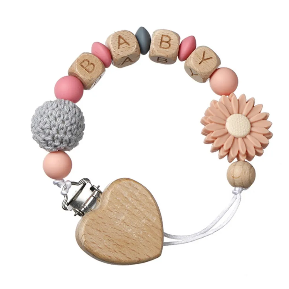 INS Baby Pacifiers Personalized Name Heart Shaped Pacifier Clip Crochet Ball & Flower - Cute and Versatile for Infants