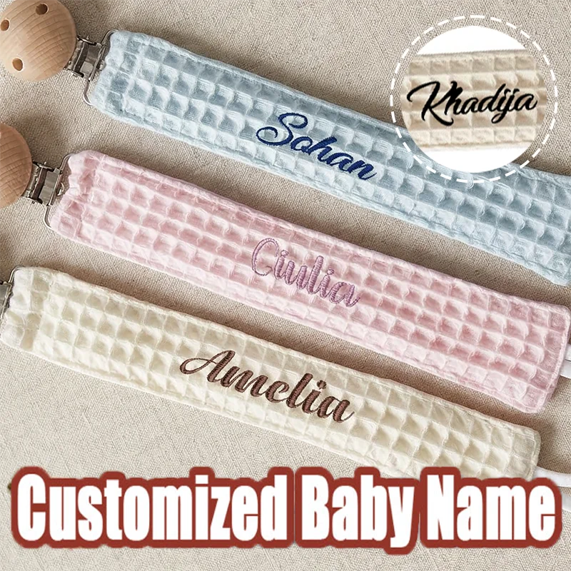 Custom Name Pacifier Clip Holder Personalized Fabric Pacifier Clip with Wooden Clip Personalized Name Baby Shower Gift