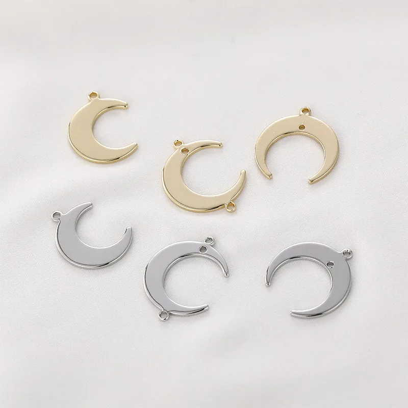 14K Gold Plated Brass Crescent Moon Charms Single Hanging Double Hoist Pendant Connectors Bracelet Necklace DIY Jewelry Making