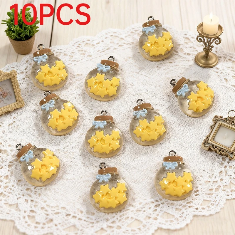 10Pcs Cute Simulation Glass Star Bottle Resin Dangle Charms DIY Handmade Necklace Earring Keychain Accessories