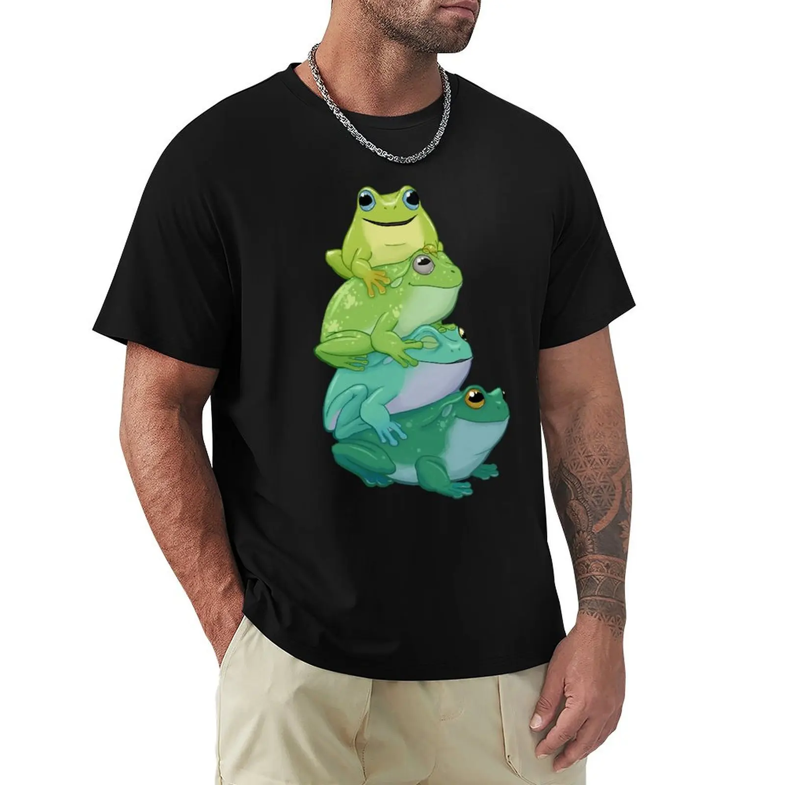 Men Women Sticky Frog Stack Cute Graphic Gift T-Shirt Soft Stretch Short Sleeve Top