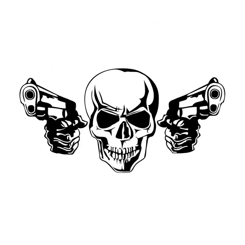 20cm Coolest Gun Skull Stickers Accessories Stylish, Cover Scratches Sticker Car Sunscreen and Waterproof Cute, Personality, PVC