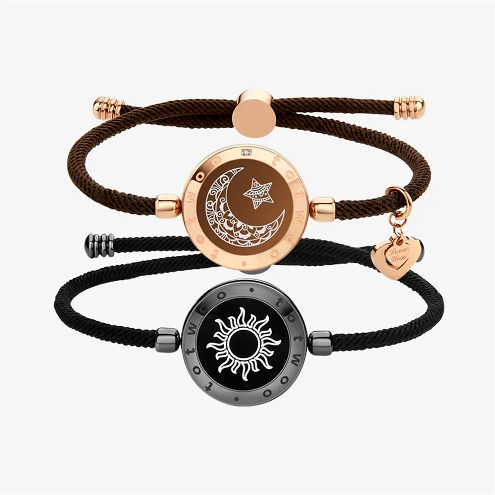 Totwoo Smart Couple Bracelets Bluetooth Connected Romantic Gift, Sun&Moon Touch Bracelets with Milan Rope Smart Jewelry