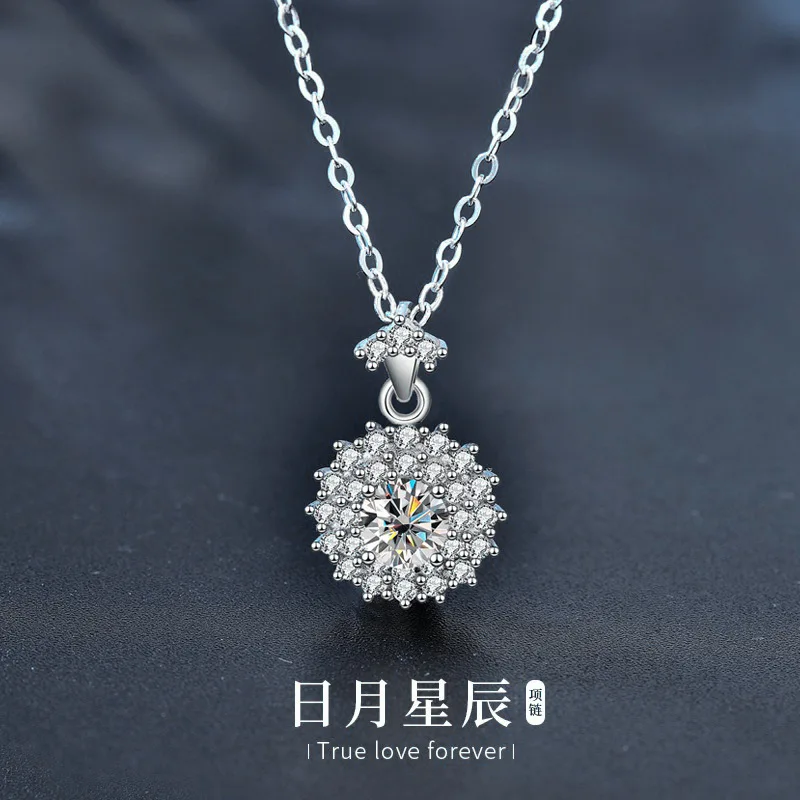 Mozambique Sun Moon Necklace Jewelry for Women 925 Pure Silver Pendant Clavicle Chain Simple and Versatile Jewelry