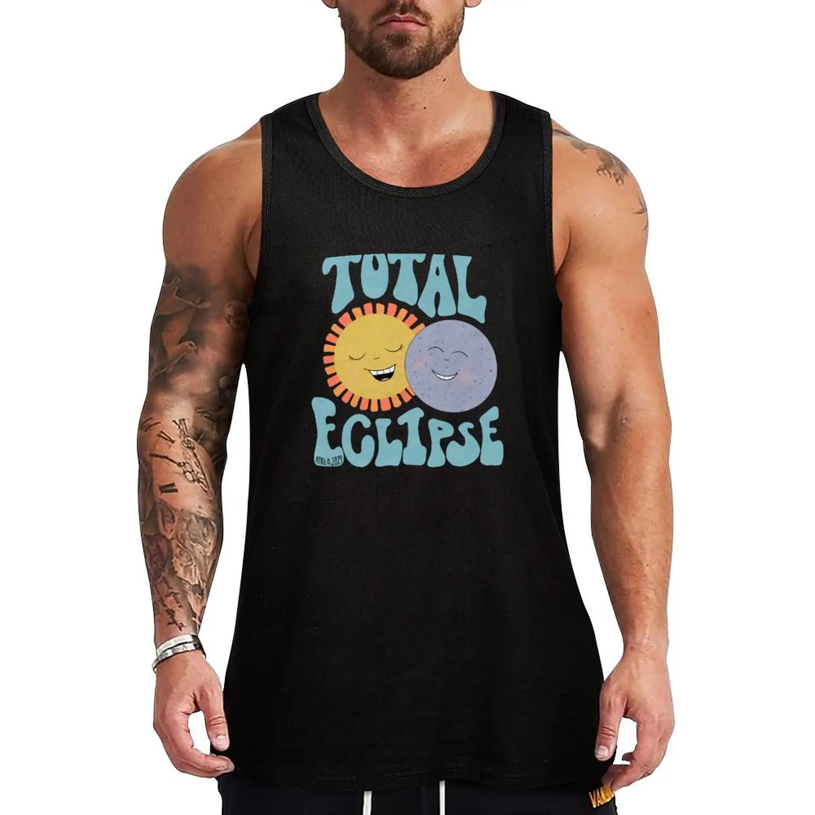 Total Eclipse Cute Moon and Sun 2024 Tank Top Comfort Basic Tank Top Cotton Sleeveless Daily Shirt