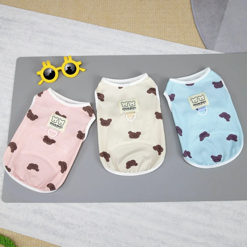 Summer Cooling Dog Vest Sun Protection Puppy Clothes Teddy Cartoon Print Short Sleeve Maltese Cute T-Shirt