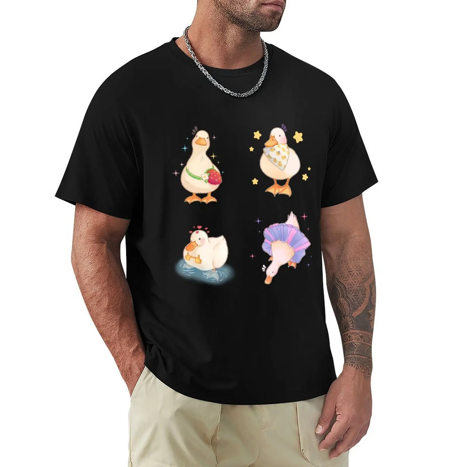sticker pack of cute ducks T-Shirt Fashion Print Casual Short Sleeve