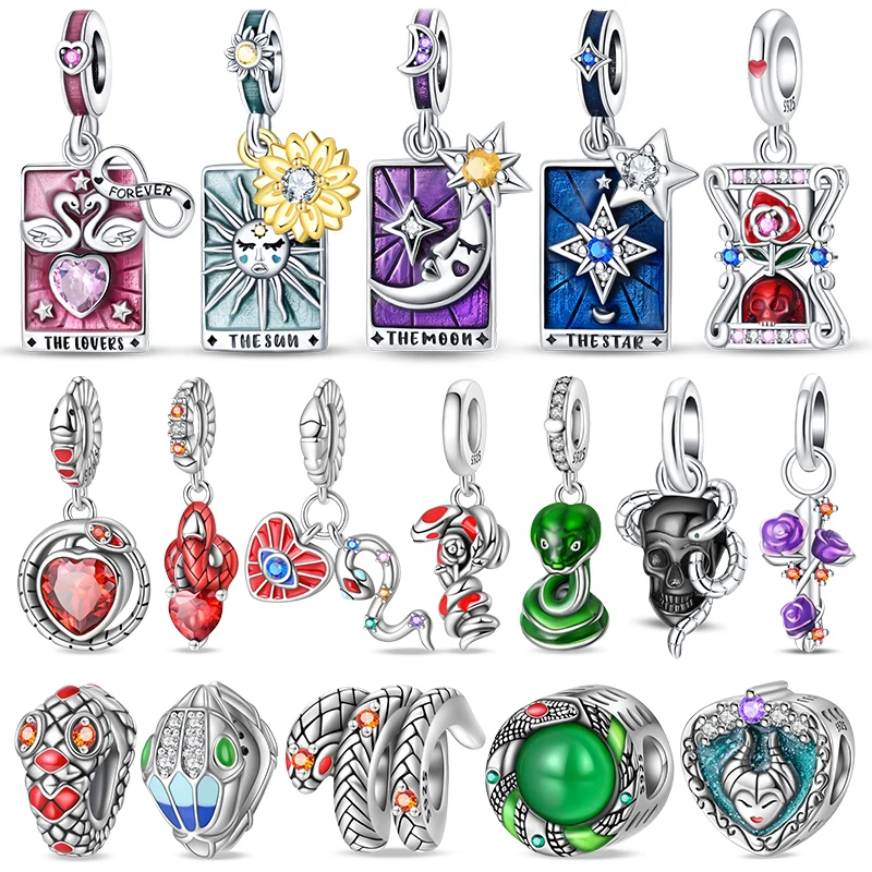 925 Sterling Silver Color Stars Moon Sun Magic Tarot Card Charm Bead for 3mm 925 Original Bracelet DIY Birthday Jewelry Gift