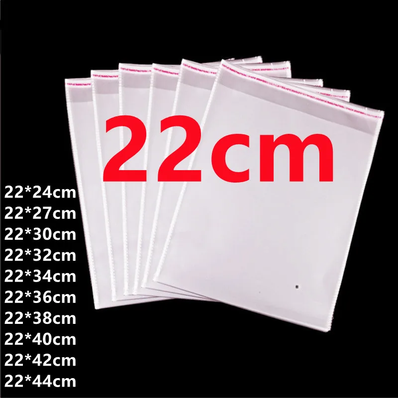 100pcs Width 22cm Transparent Cellophane Bags Clothes A4 Paper Packaging Accessories T-Shirt Self Adhesive Plastic Pouch