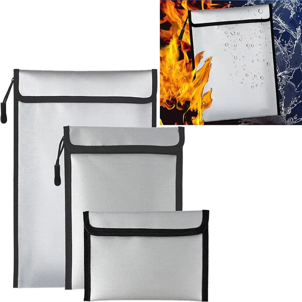 Waterproof Fireproof Document Bag S/M/L Zipper Closure Safety Cash Storage Pouch Heat-resistant Portable