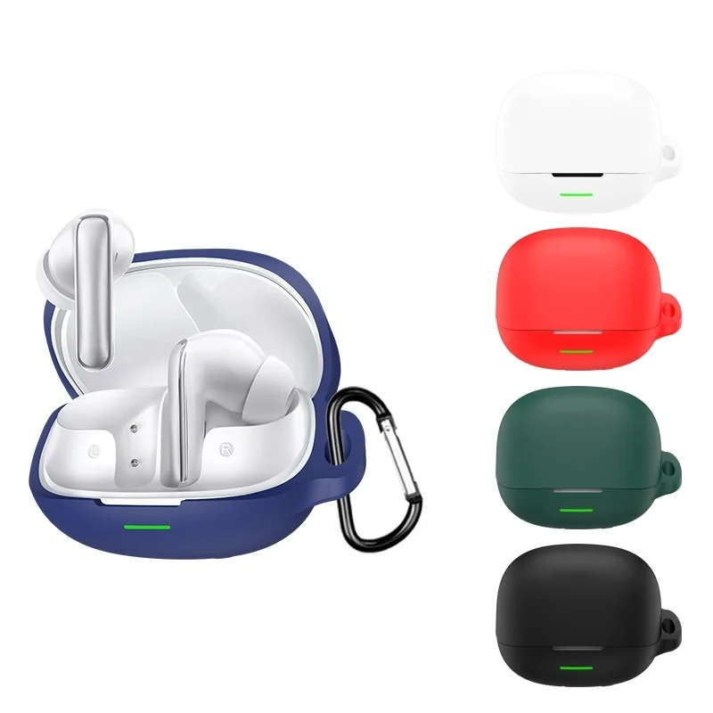 Silicone Protective Case For QCY MeloBuds N65 Wireless Headphone, Shockproof and Dustproof Charging Box Sleeve with Carabiner