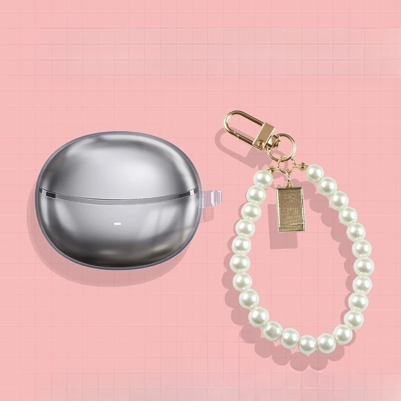 Silicone Earphone Case For QCY MeloBuds N70 Headphones Cute Pearl Bracelet Keychain Shockproof Soft Protective Cover