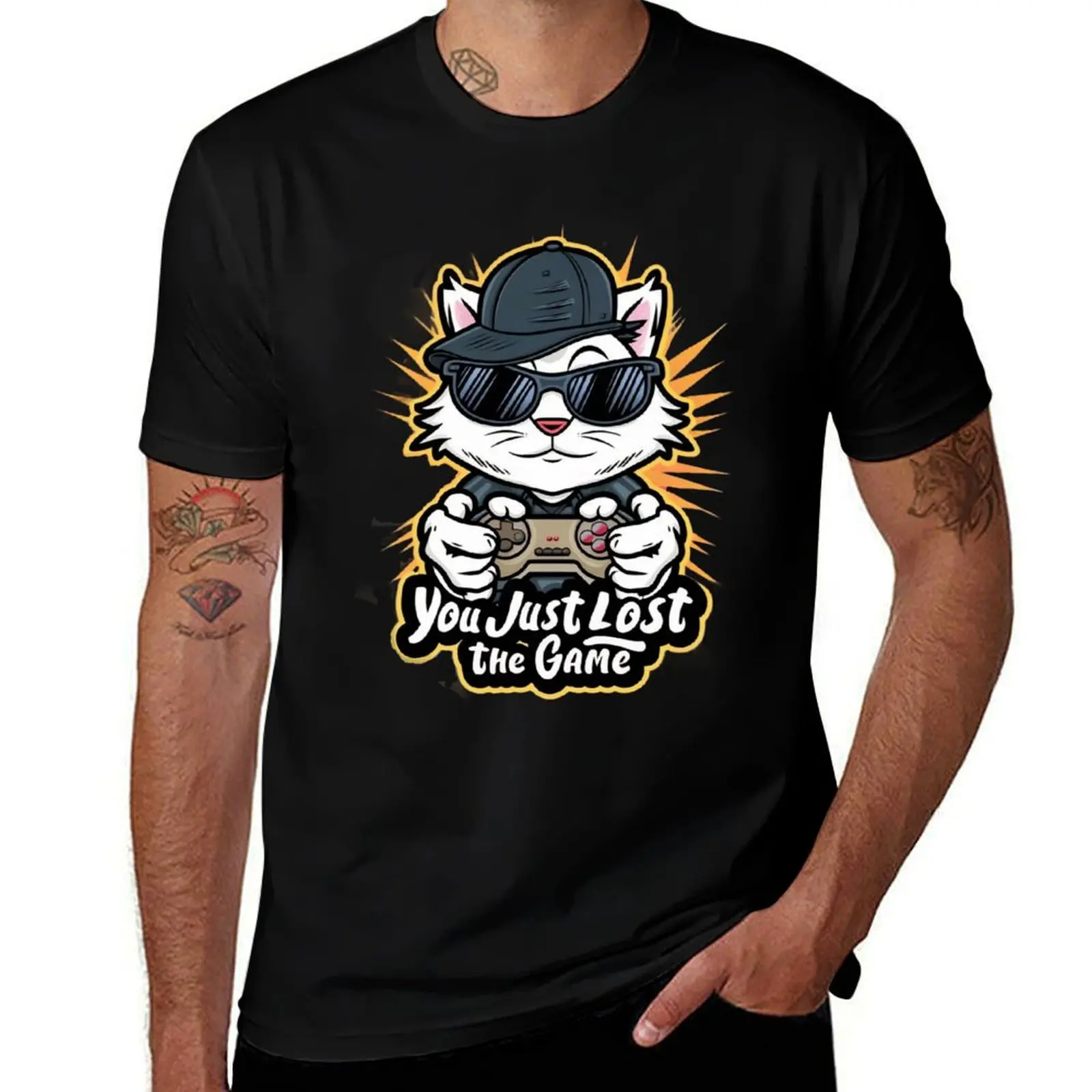funny cat gaming ''you just lost the game'' T-Shirt Daily Work Short Sleeve Top T-Shirt