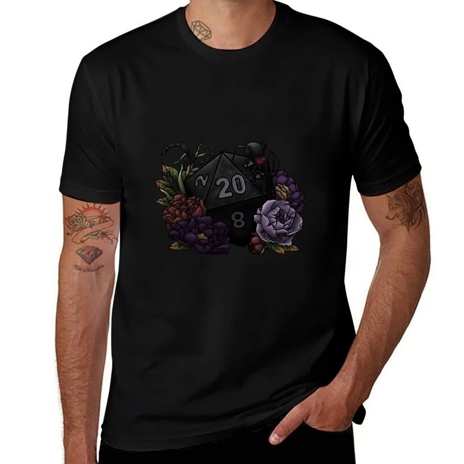 Drow D20 - Tabletop Gaming Dice T-Shirt Utility Work Short Sleeve Top