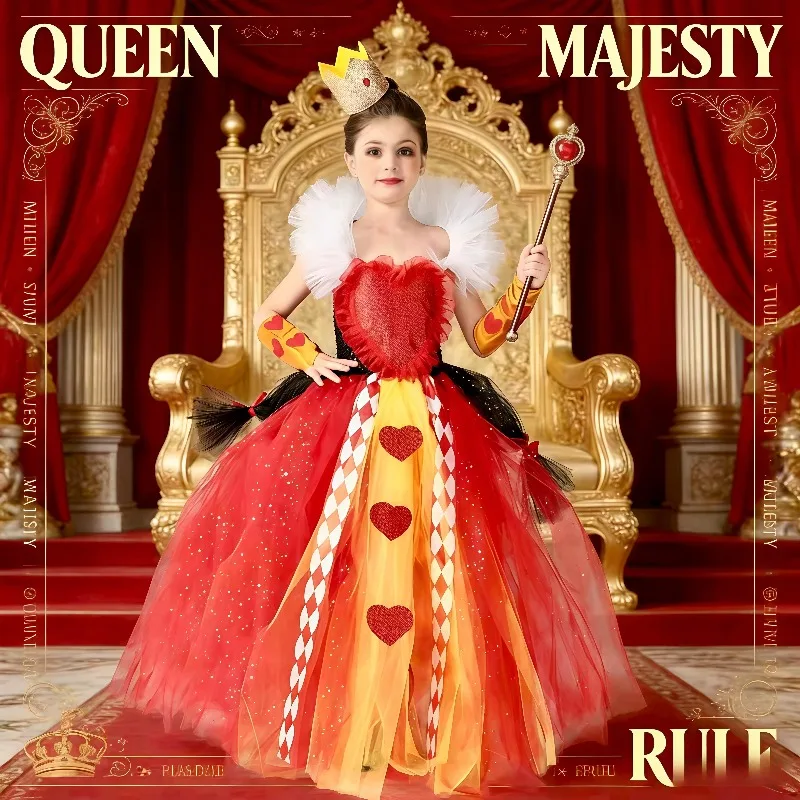 Halloween Red Heart Theme Cosplay Tutu Dress Royal Style Party Costume Fluffy Ball Gown Carnival Fancy Elegant Dress Outfit