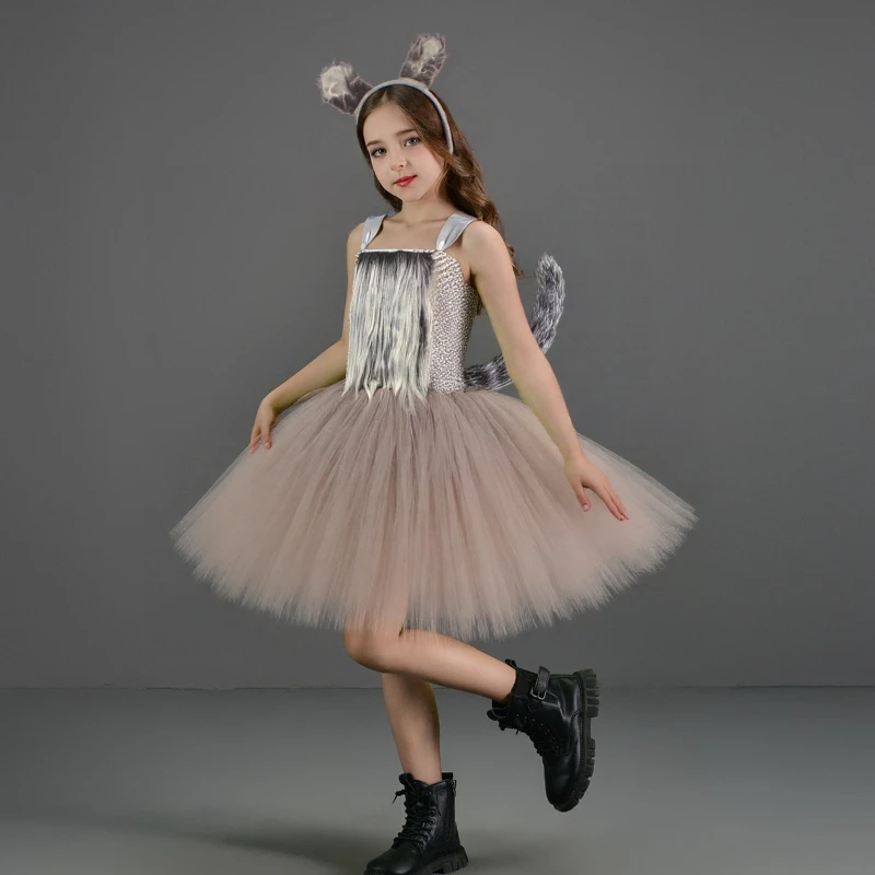 Halloween Girls' Children's Day Cosplay Wolf Costume Tutu Skirt Children's Animal Performance Outfit Jungle-Themed Party Attire