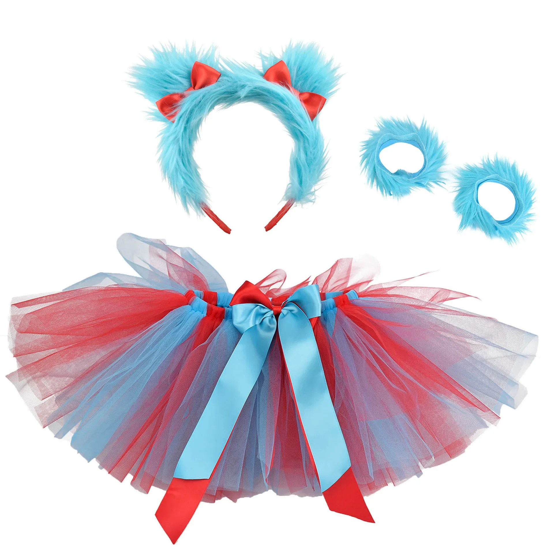 Red Turquoise Thing 1 Thing 2 Tutu Skirt for Girls Dr Seuss Costumes Party Outfit for Toddler Photo Shoot Fluffy Skirts Set