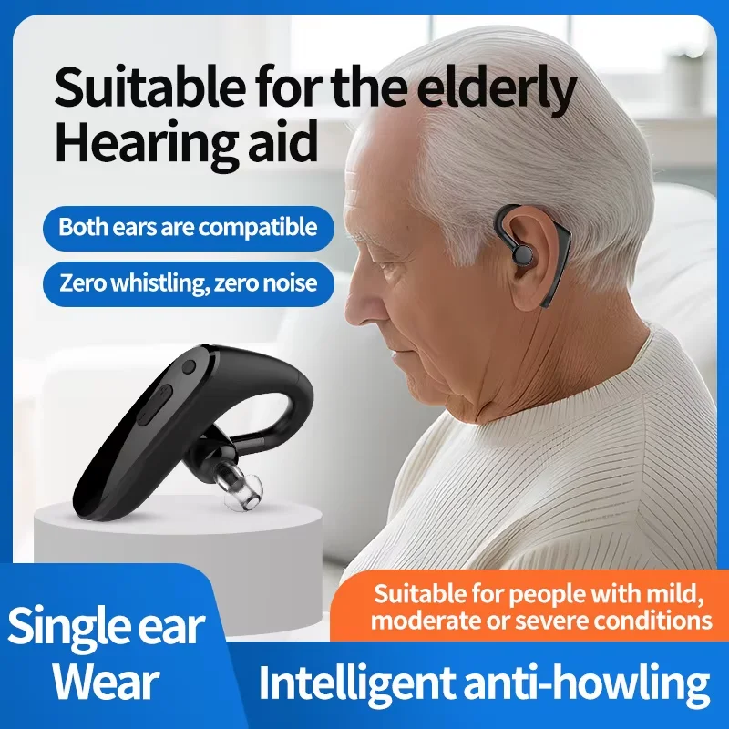 Elderly Single Ear Bluetooth5.4 Headset 8 Level Volume Control Noise Filter Comfort Universal Ear Hook For Daily Conversation