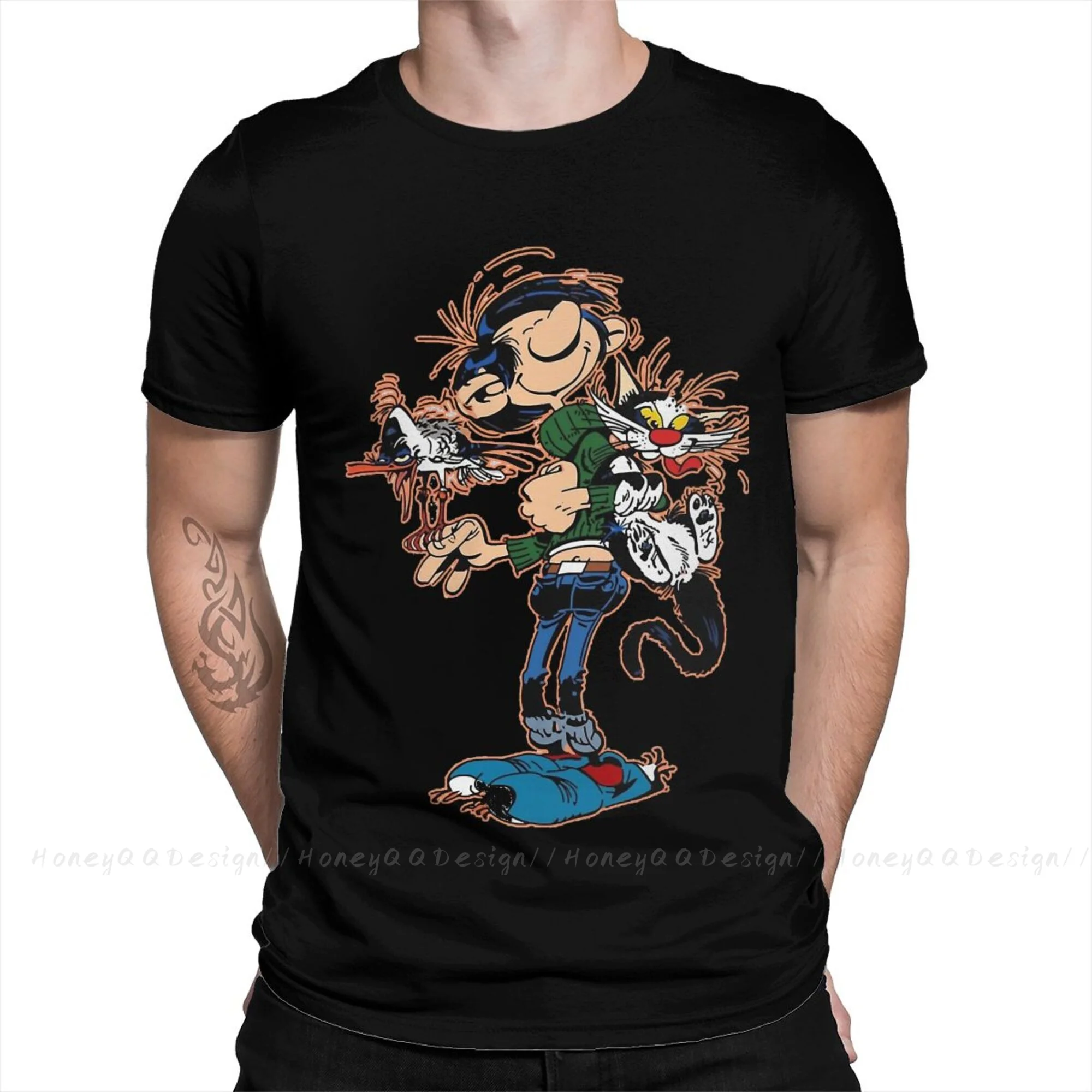 Movie Cartoon Color Big Ben Gumergup TShirt Design Gaston Lagaffe Anime Cotton Shirt Men Unisex T-Shirt Oversize Adult Plus Size