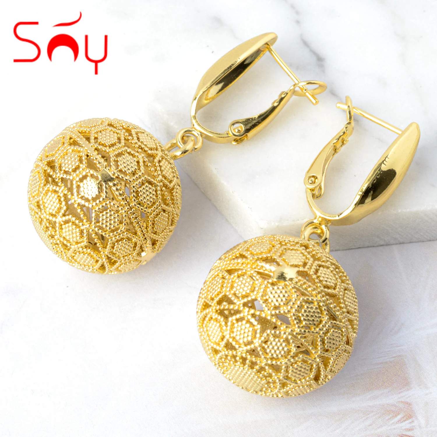 Sunny Jewelry New Copper Drop Earrings Gold Colour Large Style For Women Lady High Quality Trendy Daily Wear Gift Party