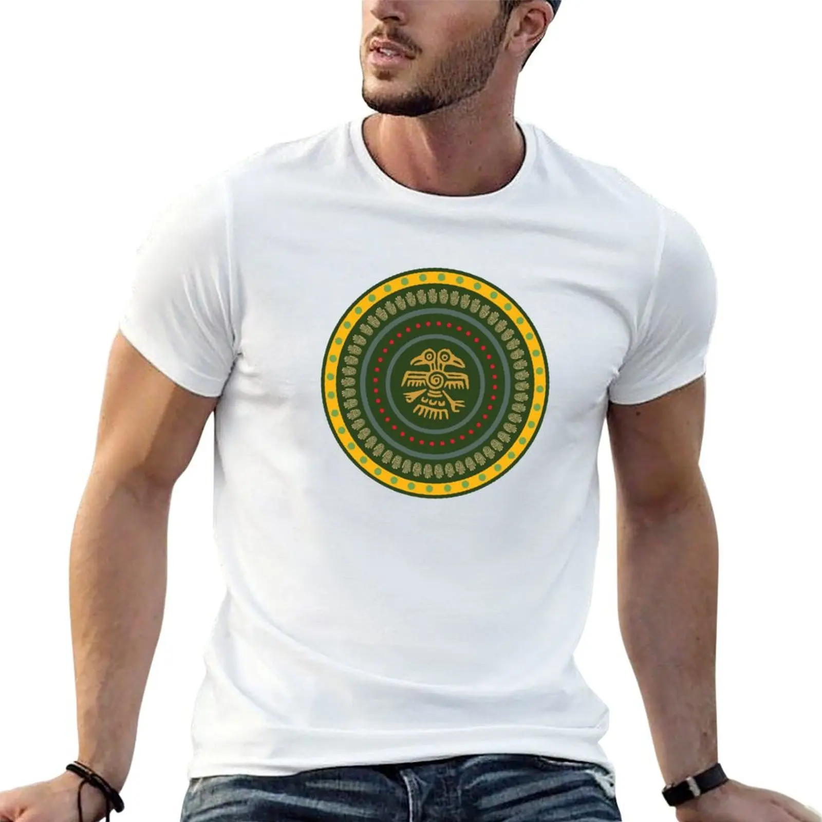 Colourful mandela with Aztec motifs T-Shirt Large Size Loose Casual Tee
