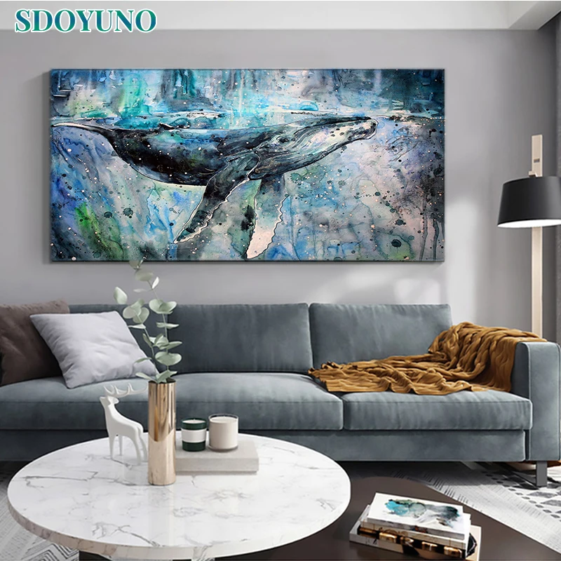 SDOYUNO 80x100cm Painting By Numbers Blue Whale Animal On Canvas Pictures By Numbers Large Size Diy Kit Drawing Acrylic Paint