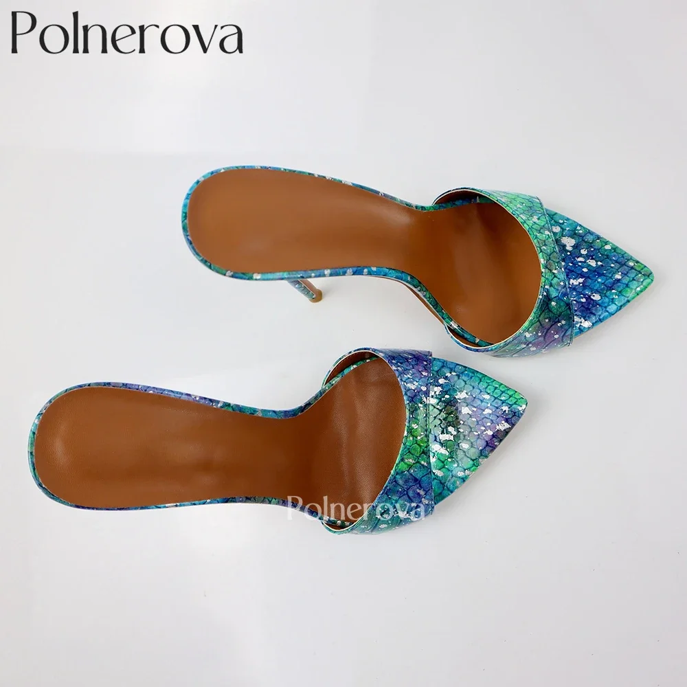 Sequience Pointed Toe Mules Bling Bling Luxurious High Heeled Summer Slippers for Women Custom Colour Large Size Handmade Shoes