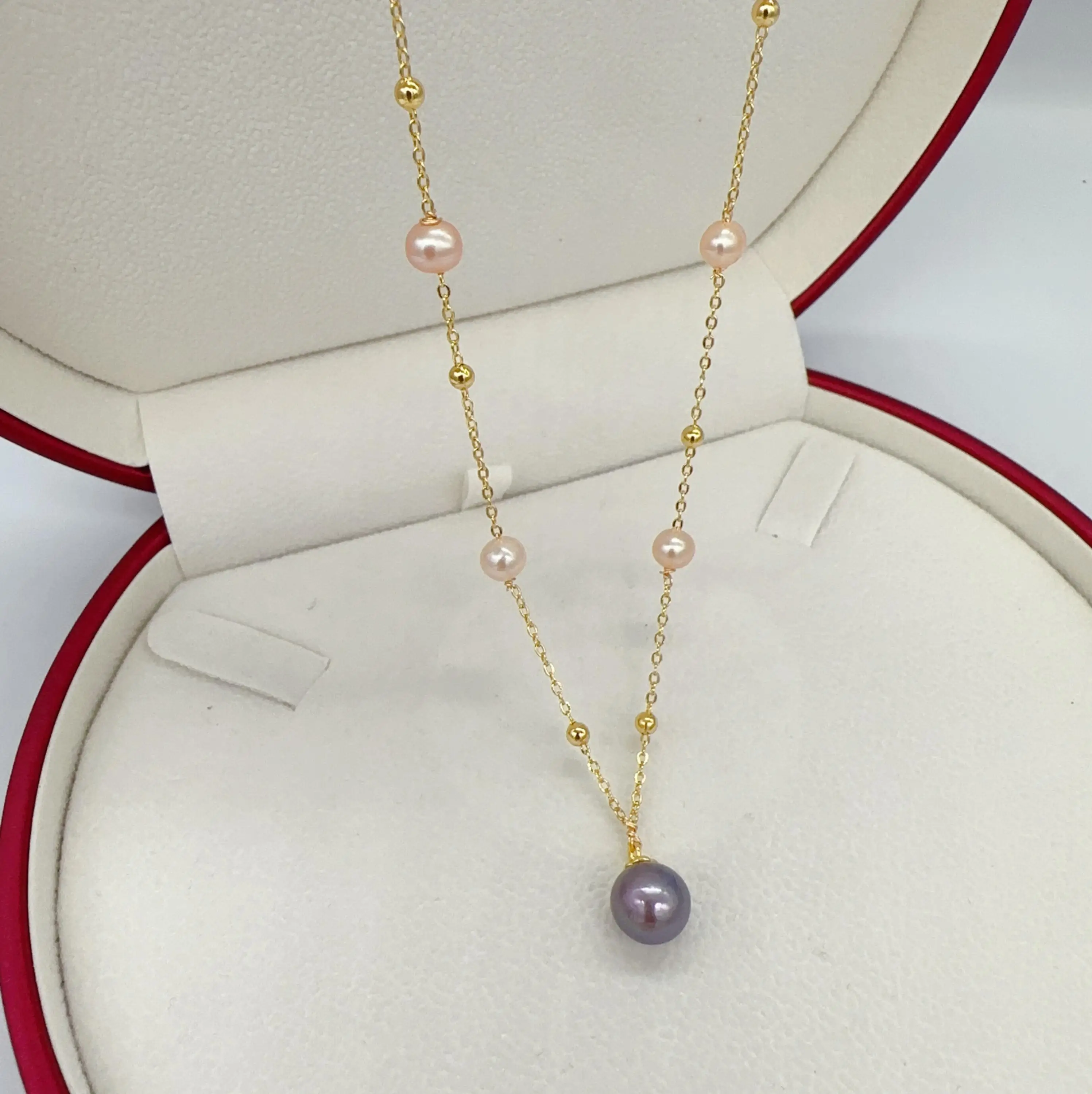 New Arrival 100% Natural Freshwater Pearl Necklace 18K Gold Plated Babysbreath Big Round Pearl Pendant Jewelry For Women Gift