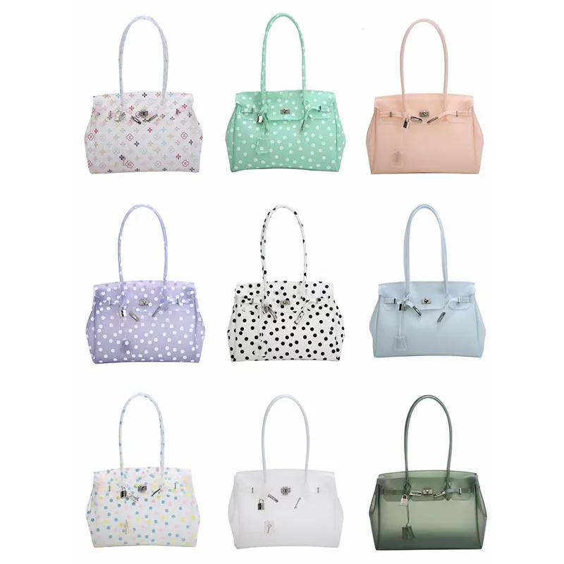 Polka‑dot Clear PVC Tote Bag Waterproof Lightweight Candy Colour Jelly Purse Large‑Capacity Flip Top‑Handle Shoulder Bag