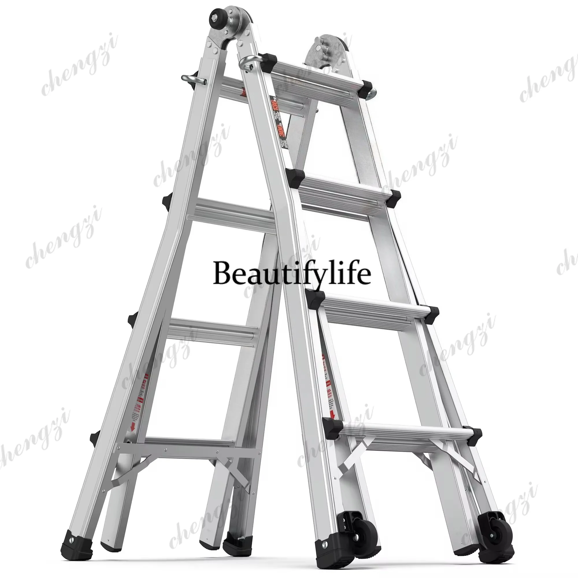 A81 Multifunctional Aluminum Alloy Thickened Folding Portable Engineering Ladder Double Side 2 Meter Straight Combination Ladder