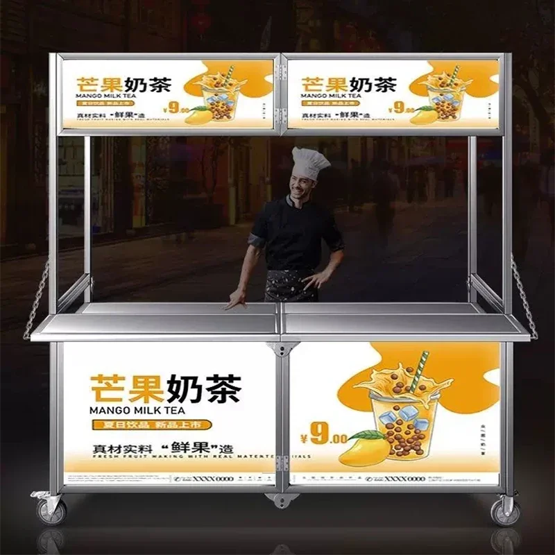 Commercial Stainless Steel Folding Food Cart, Mobile Outdoor Stall, Night Market Cart, Multifunctional Food Truck(Customized)