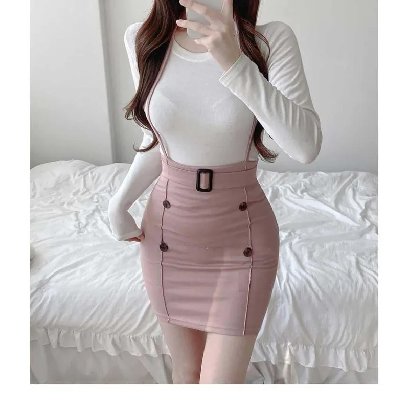 Korean Spicy Girl Square Neck High Waist 2 Piece Set Women Bodycon Skirt Short Sleeve Top Suit Y2k Vintage Chic Slim Fit Outfits
