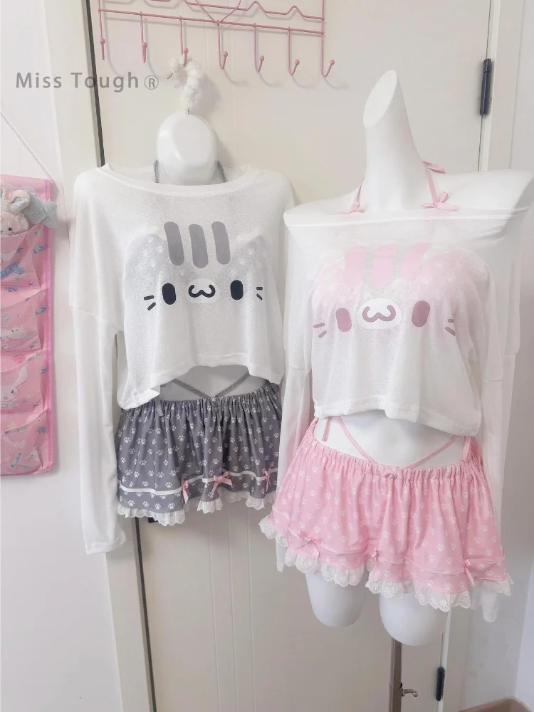 Women Y2K Two Piece Set Butterfly Print Tube Top and Knitted Side Tie Mini Skirt Slim Fit Suit Sexy Club Summer Street Outfit