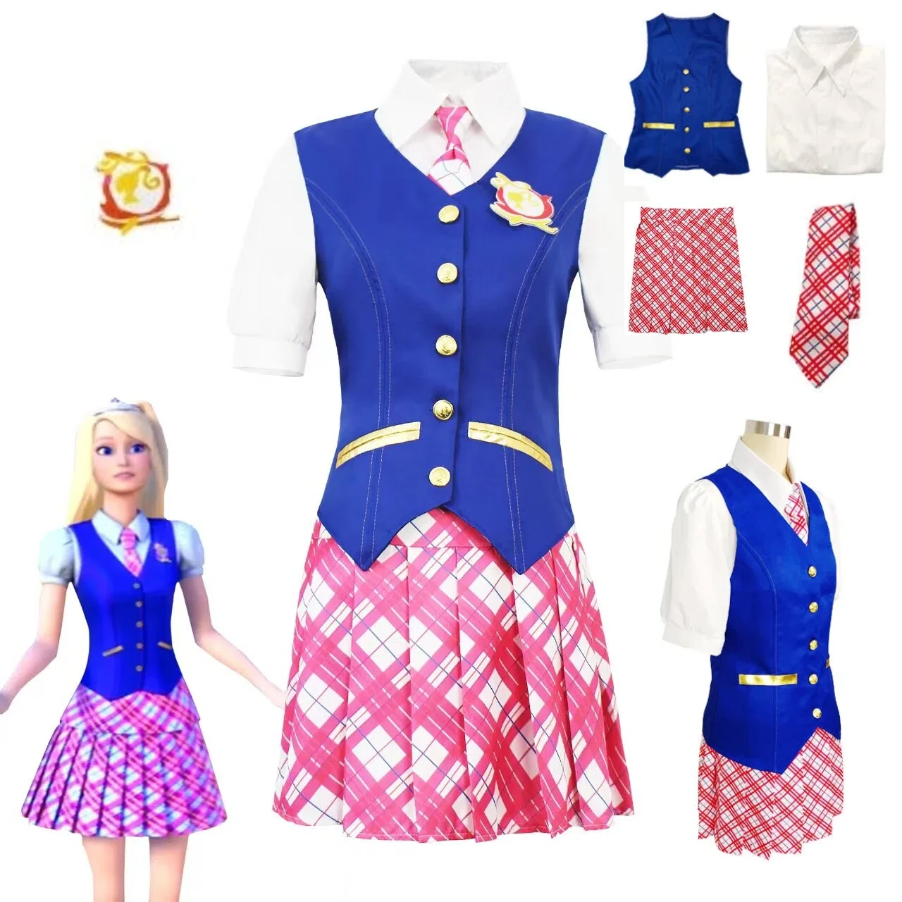 Anime Movie Princess Academy Cosplay Outfit Delancy Slim Dress Uniform Necktie Brooch Mini Skirt Costume Halloween Party Clothes