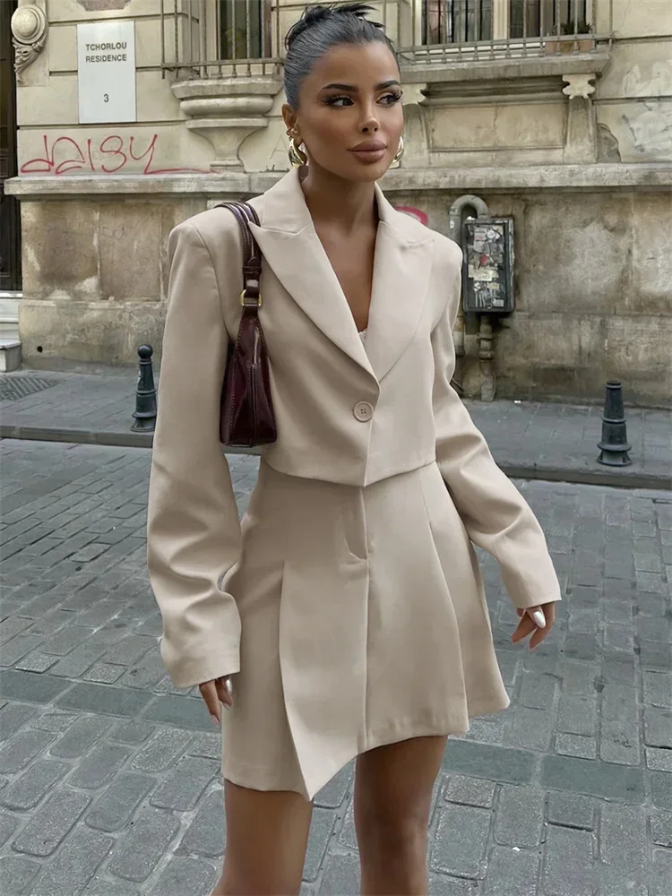 Fashion 2 Piece-Set Mini SKirt Female Slim Streetwear V-Neck Patchwork Long Sleeve Suit Outwear And Short Skirt Sets Women