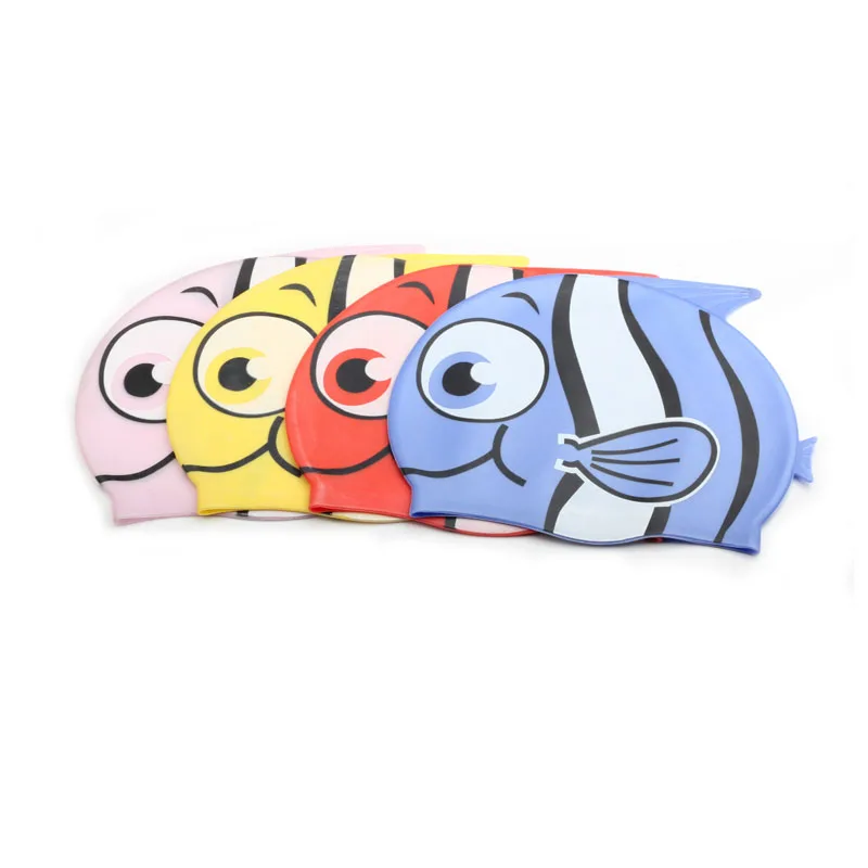 Boys Girls Silicone Elastic Swimming Cap Waterproof Kids Swimming Pool Cap Children Ear Protect Tropical Fish Cartoon Diving Hat