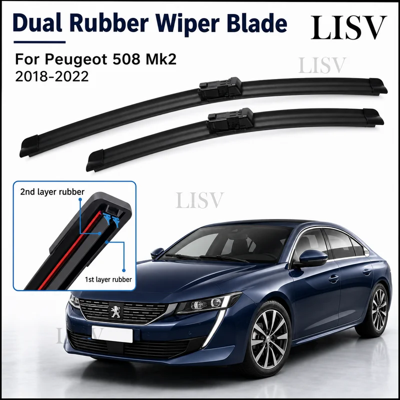 For Peugeot 508 Mk2 2018 2019 2020 2021 2022 Car Front Wiper Blades for Windscreen Windshield Washer Accessories Windows Brushes