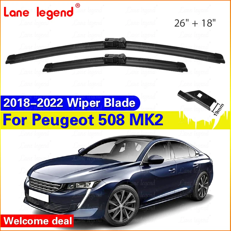 For Peugeot 508 Mk2 2018 2019 2020 2021 2022 Car Front Wiper Blades Soft Rubber Windscreen Clean Window Rain Brush 26