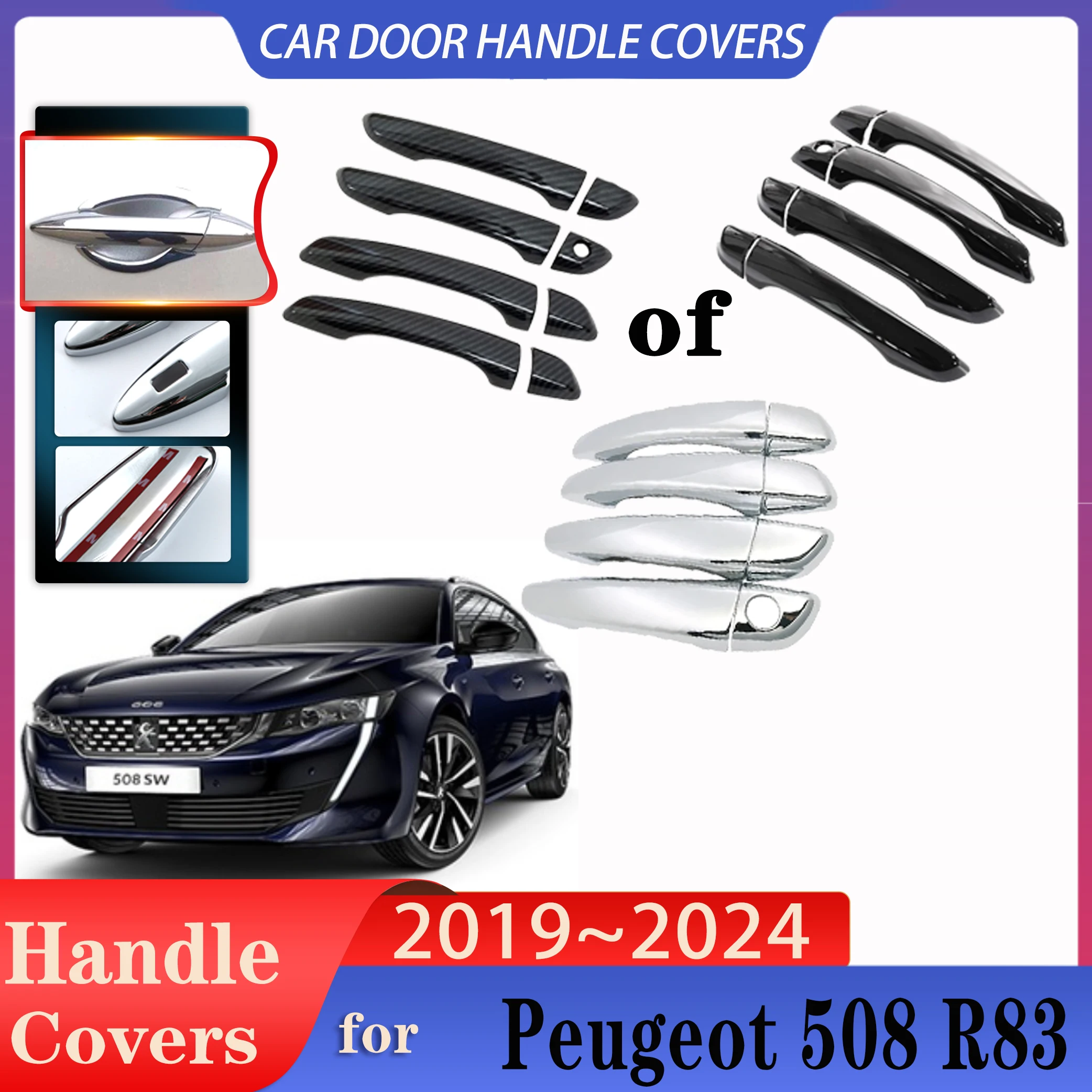 For Peugeot 508 Accessories R83 2019~2024 Car Door Handles Covers Exterior Scratch Protective Decor Luxury Rustproof Accessories