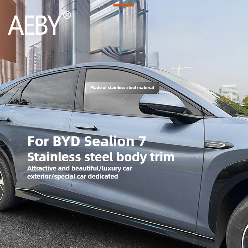 AEBY For BYD Sealion 7 2024 Stainless Steel Body Side Molding Trim, Car Exterior Door Edge Protective Strip Guard Decor