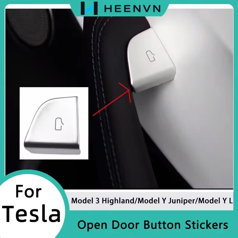 HEENVN Model Y Juniper 2025 2026 Car Open Door Button Stickers for Tesla Model 3 Highland Model YL Button Trim Protector Decals