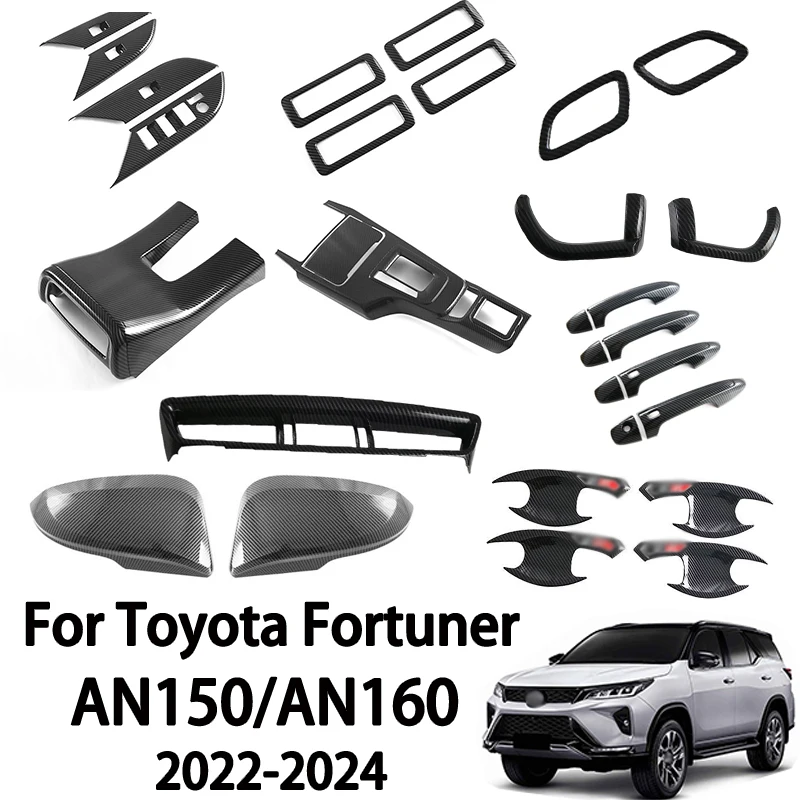 For Toyota Fortuner AN150 AN160 2022-2024 Carbon Fiber Grain Gear Shift Cover Window Control Panel Door Handle trim Car Styling
