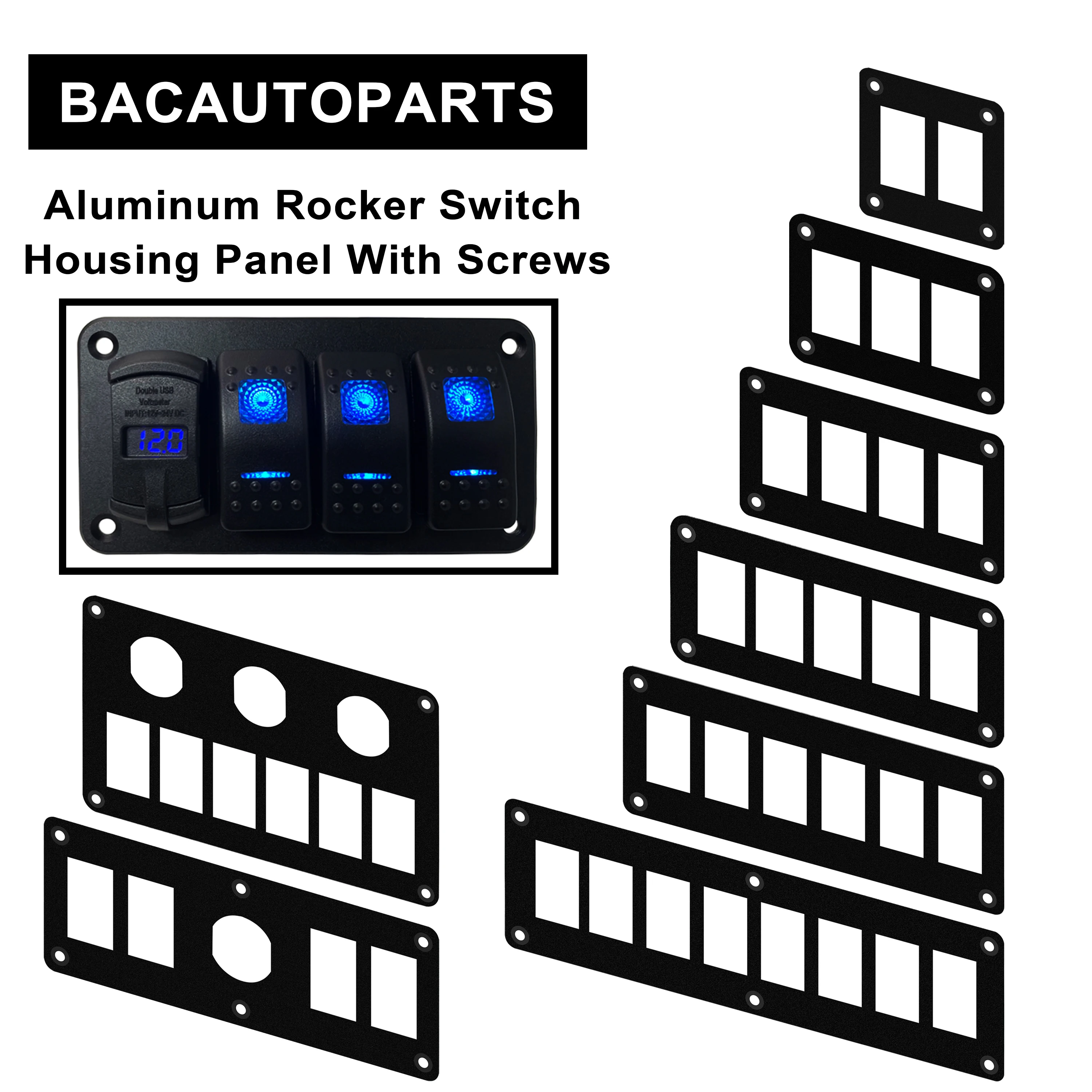 1-9 Gang Aluminum Flash Mounting Panel for ARB Carling Narva Car Boat Rocker Switch Housing & USB Power Charger Socket Holder