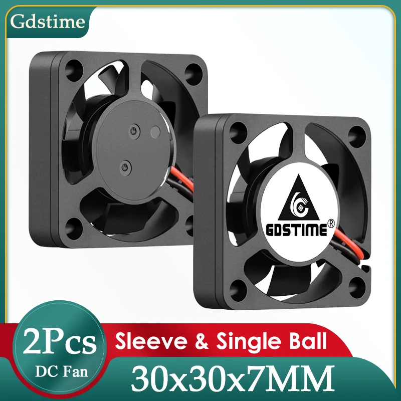 2PCS Gdstime 30x7MM DC Fan 12V 5V 3CM Cooler 3007 2PIN PH2.0 Dupont Connector Ultra Quiet Brushless DC Fan For Computer Cooling